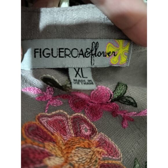 2750)Figueroa & Flower Taupe Embroidery Long Sleeve Button Up Tunic Top XL - Picture 10 of 12